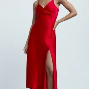 Zara satin red button details tank dress